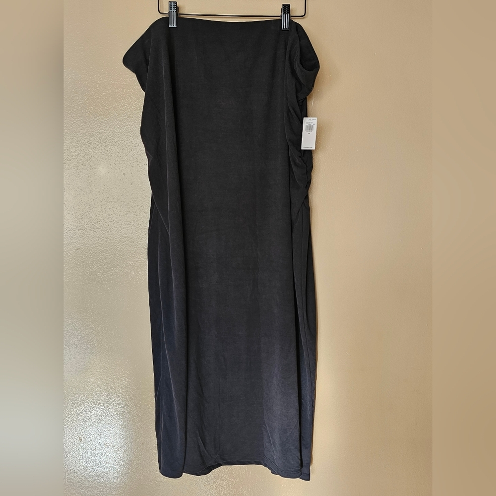 Old Navy Ribbed Ruched Pull On Waist Side Slit Black Maxi Skirt Plus Size 3X NWT